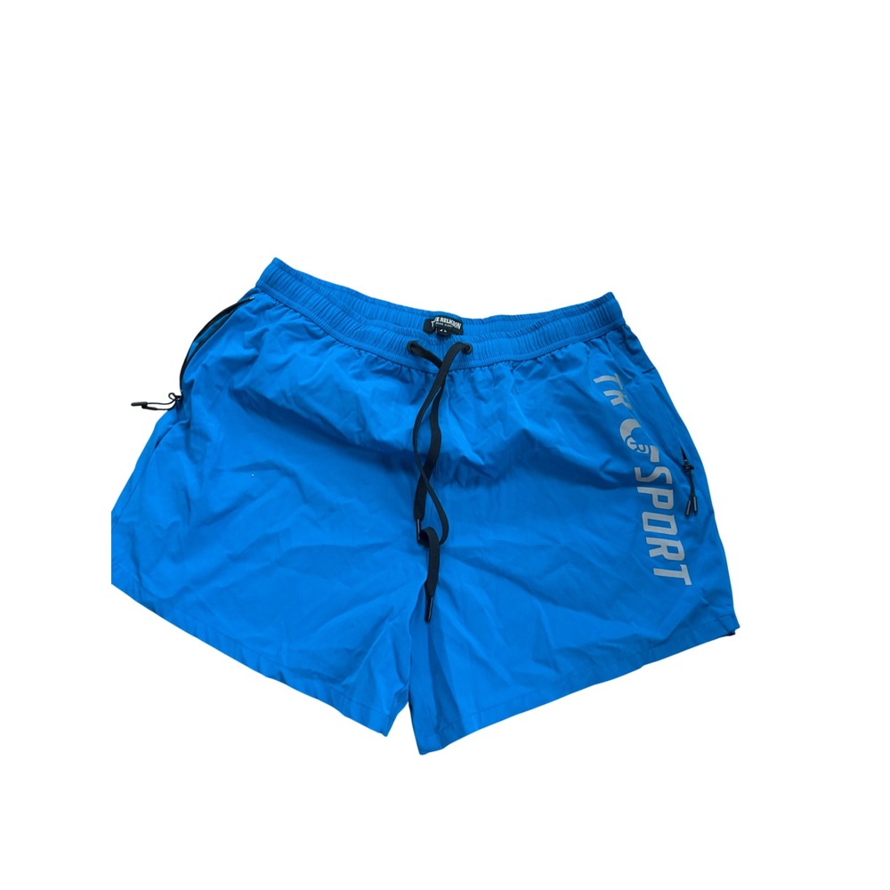 True Religion TR Sport Men's Blue Athletic Shorts L Zipper Pockets Reflective
